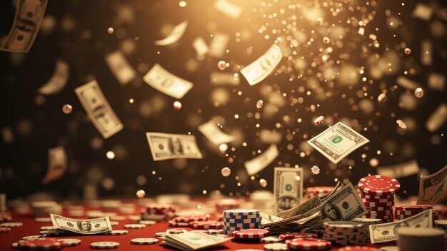 Close-up of Texas Poker cards and chips on hukumtoto live table